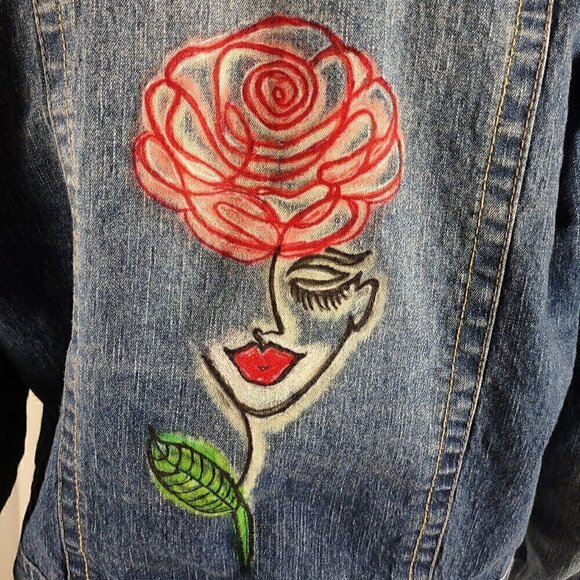 Miss Lili Womens Distressed Customized Cotton Blend Blue Denim Jean Jacket Sz L - Picture 2 of 12